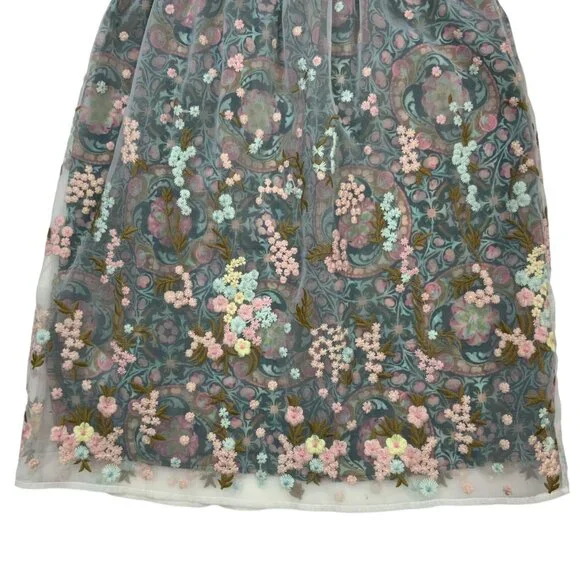 Anna Sui Sui Floral Skirt S Sheer Overlay Embroidered - Picture 10 of 12